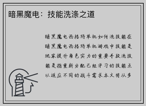 暗黑魔电：技能洗涤之道