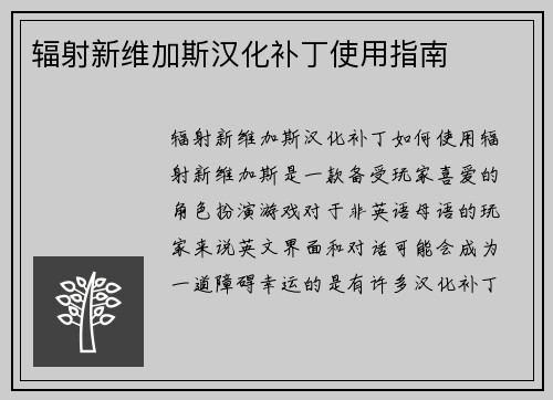 辐射新维加斯汉化补丁使用指南
